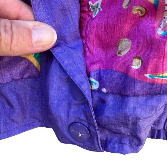 Lavon Vintage 80s Starfish Print High Collar Purple Swishy Windbreaker Jacket S - Picture 10 of 11